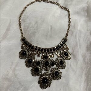 Vintage Black and Gold Floral Necklace